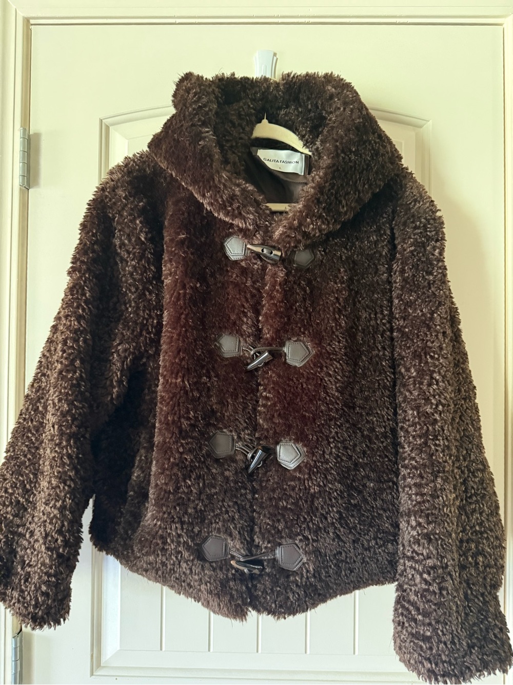 Galita Fashion Brown Faux Fur Hooded Toggle Coat NWOT